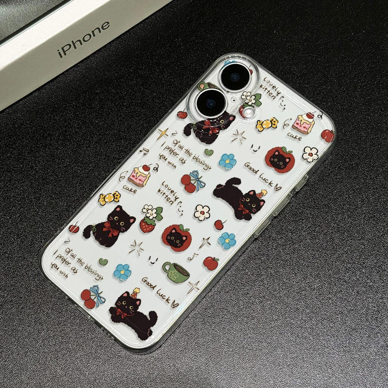 可爱小黑猫适用苹果iPhone15/16promax华为手机壳13/14太空12软11