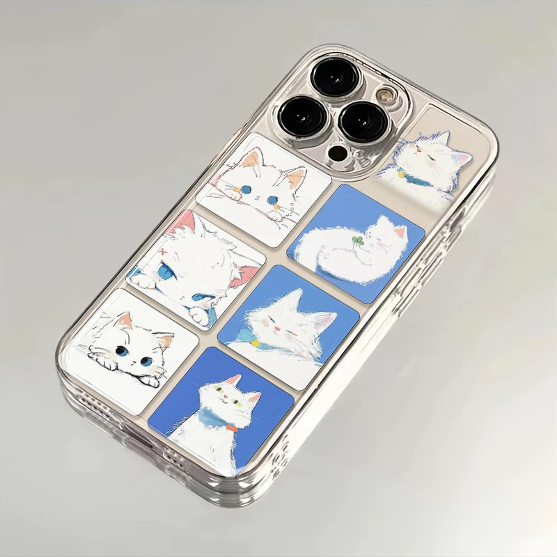 蓝色系小猫适用苹果iPhone15/16promax华为手机壳13/12/14太空11