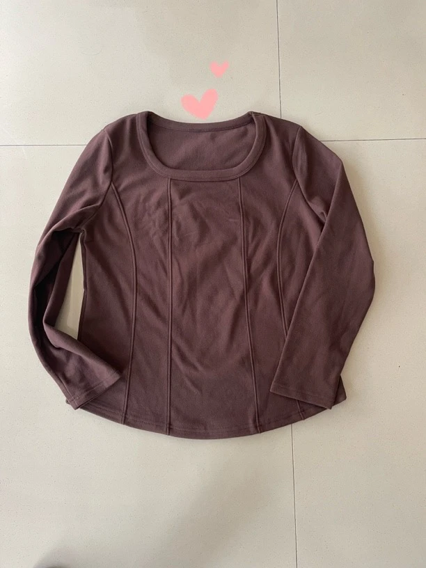 时尚百搭显瘦拼接打底衫！休闲修身纯色方领打底衫！保暖德绒打底