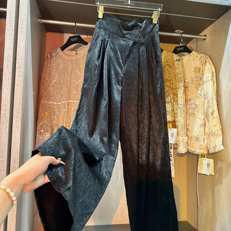 61408肌理褶皱魔术贴阔腿裤休闲裤