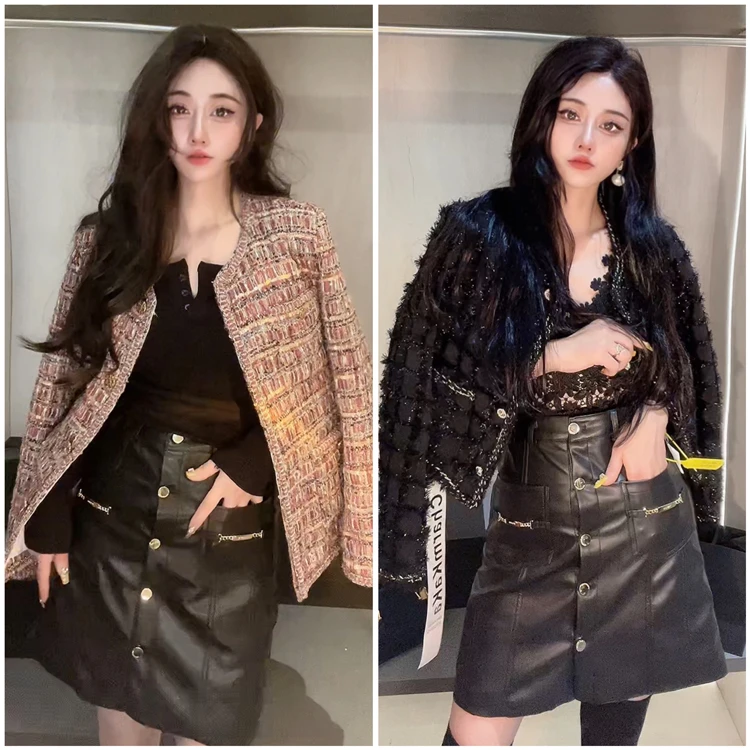 88861马蹄扣口袋金属链条装饰皮裙