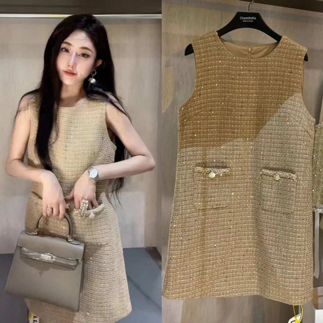 【浮光梦屿】90110+60640两个口袋香风编织背心裙