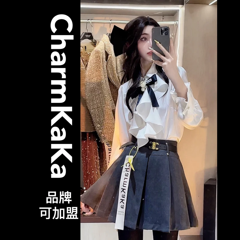 90264铆钉腰扣宽褶皱质感百褶裙半身裙【不带腰带哦】