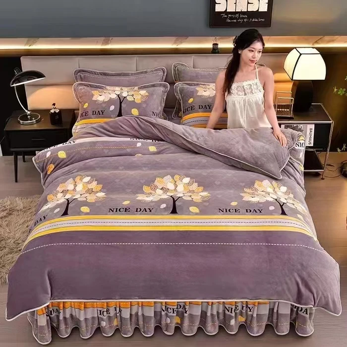 【发财树】标准绒四件套柔软舒适亲肤无静电冬季加厚高级双面绒