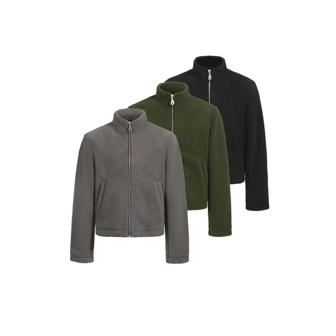 DERT 24AW 基础三色拉链摇粒绒外套 厚实保暖通勤立领短夹克