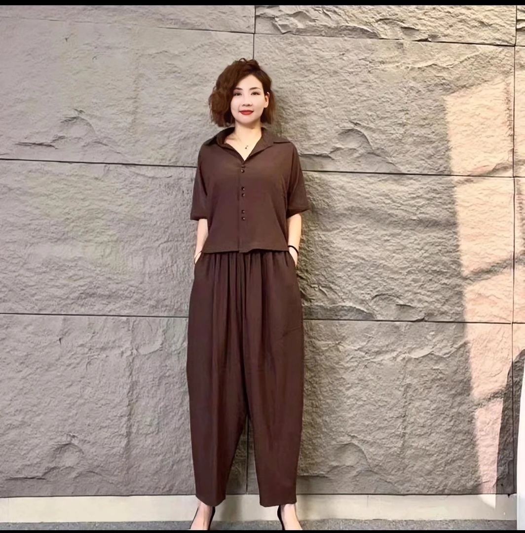 高档美人皱新款时尚休闲宽松遮肚显瘦开衫蝙蝠上衣洋气哈伦裤套装