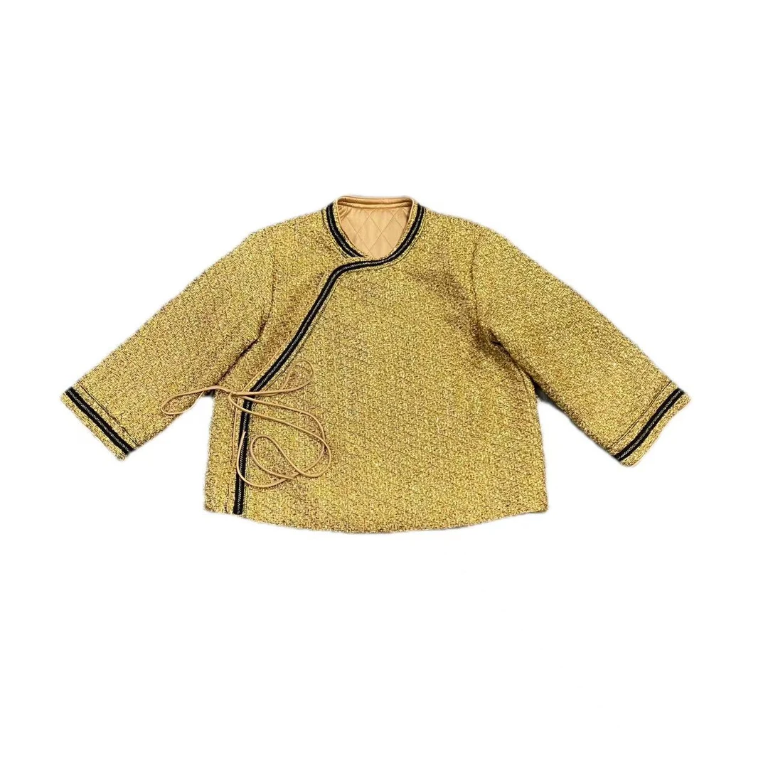 【时尚欧货】时尚百搭小众轻奢风亮片斜襟国潮上衣