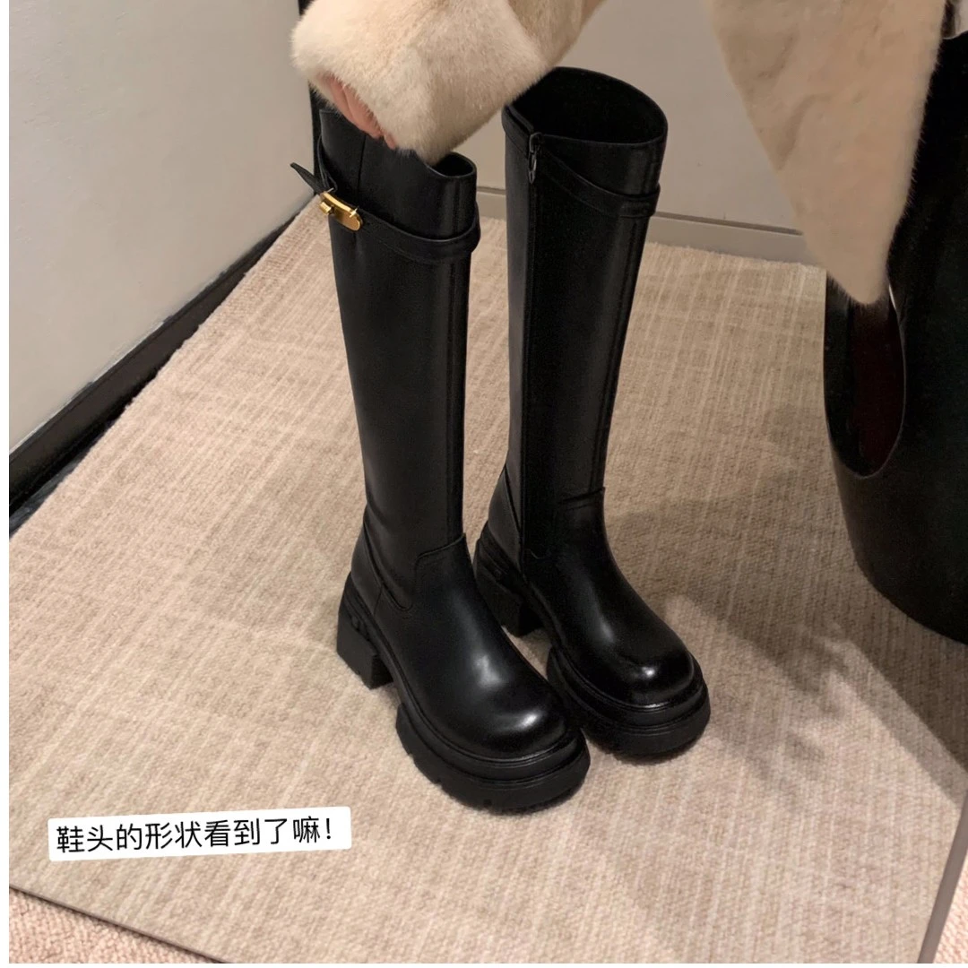 苏茵茵超显瘦长筒靴女款2024秋冬季厚底长靴显腿长骑士靴E3407324