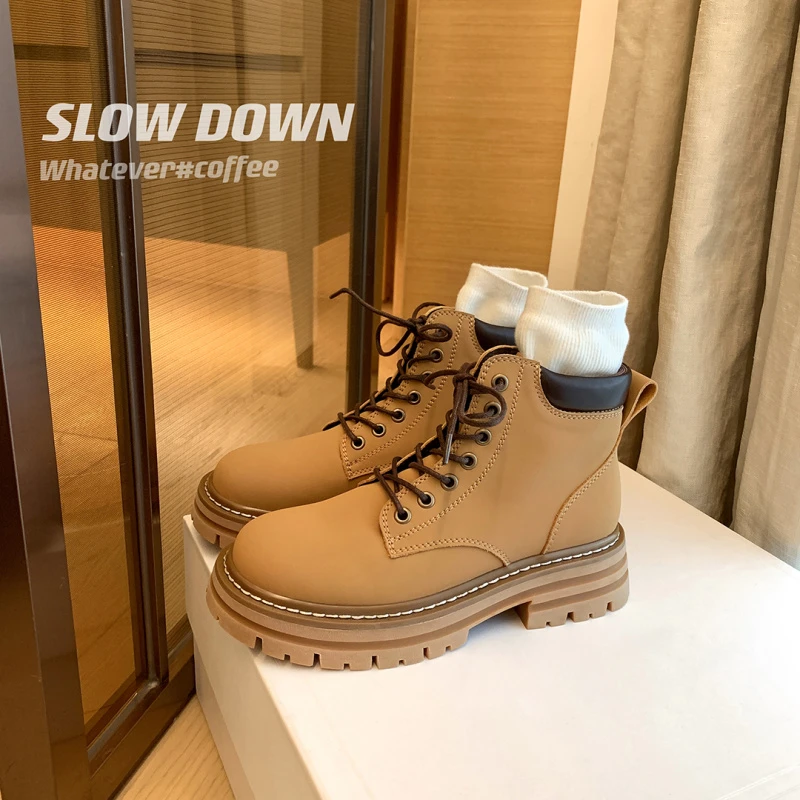 苏茵茵英伦风马丁靴秋冬新款厚底工装大黄靴运动百搭靴子E23E215A