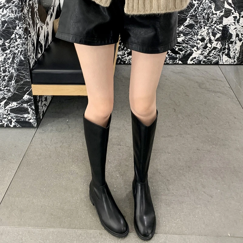 【幸钥依裳】长腿警告~V口粗跟中高筒靴直筒长靴骑士靴214T728