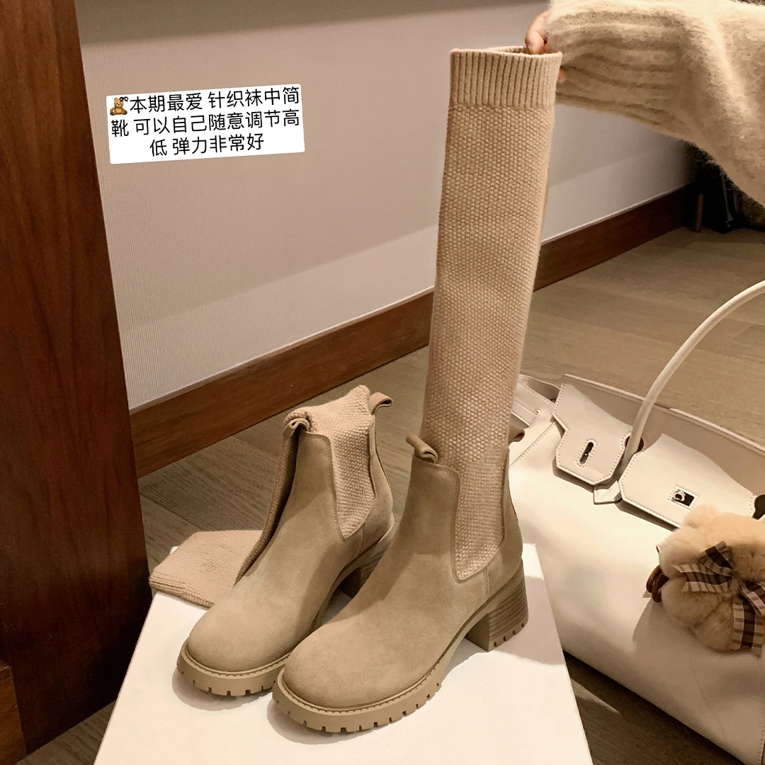 苏茵茵气质长筒靴女款百搭弹力袜靴秋季复古保暖瘦瘦靴E4307306