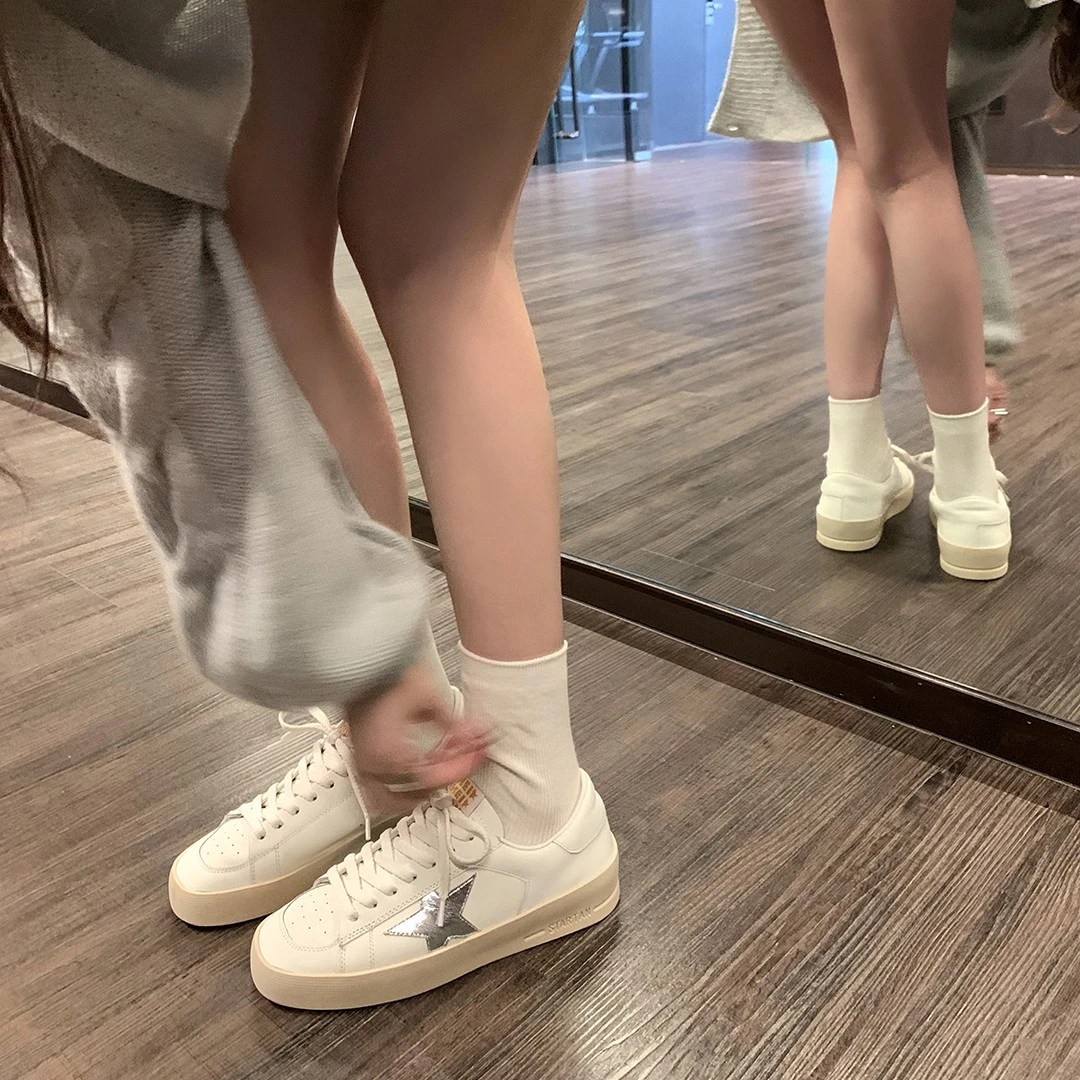 【皓然专属】拼色真皮厚底做旧星星休闲板鞋女小脏鞋E3303068