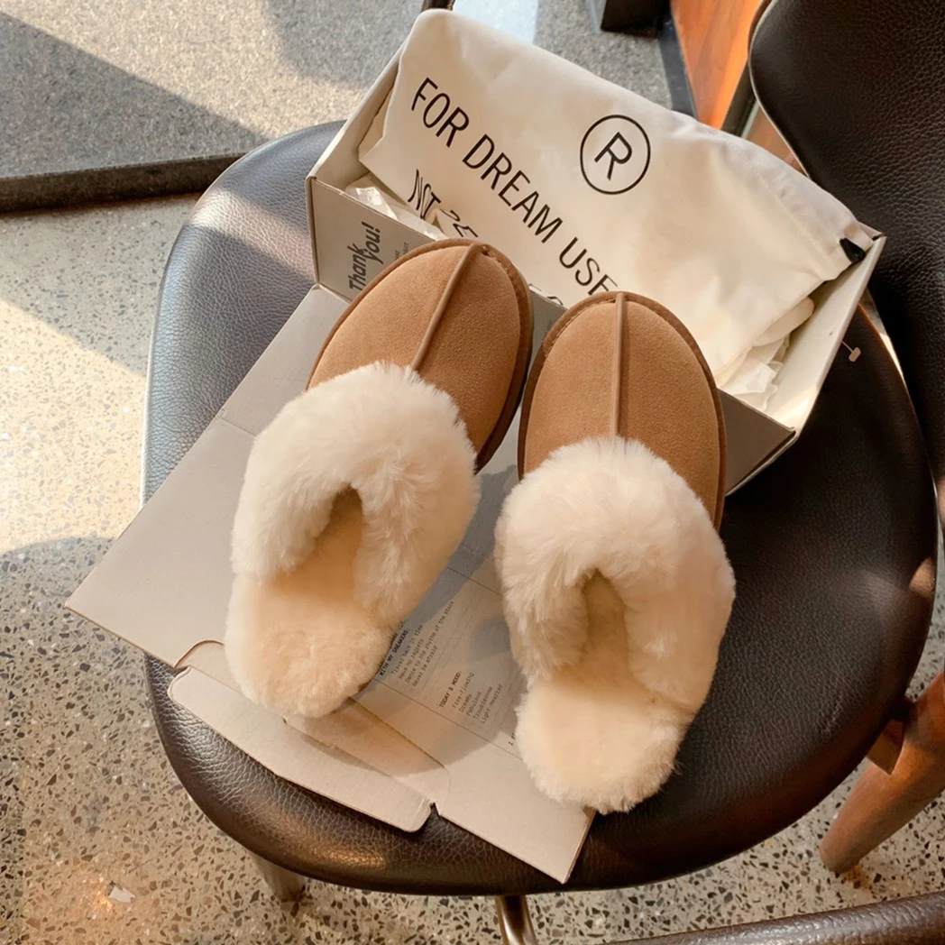 【琪琪推荐】暖冬栗子~加绒厚底毛毛拖鞋包头半拖鞋E24T306A