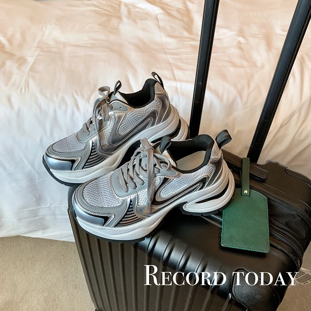 DX.DAXI【太空银老爹鞋】露思同款~7cm太空银加绒厚底休闲运动鞋