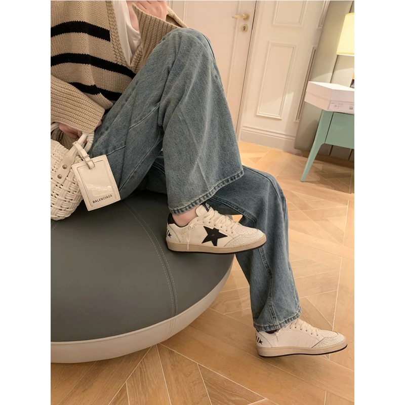 【子安专属】拼色复古做旧星星鞋休闲板鞋女小脏鞋/E24D459A