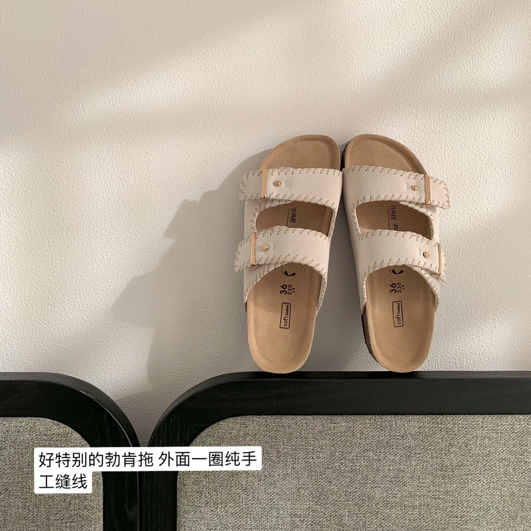 【苏茵茵】费城老街~复古扣带厚底拖鞋女勃肯凉拖夏E4209025