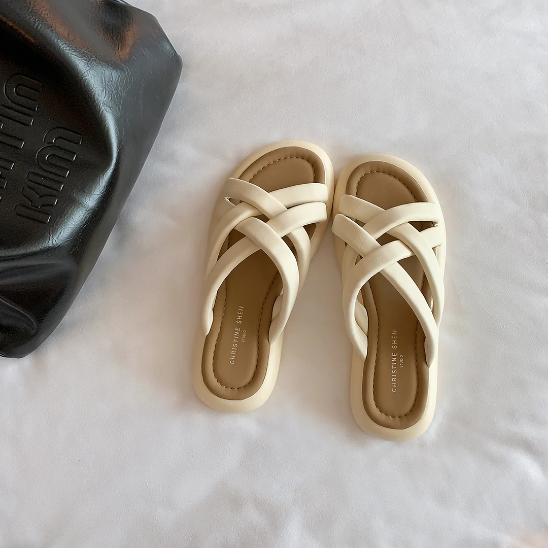 【苏茵茵】云朵泡泡交叉带休闲厚底面条拖鞋女凉拖夏E3205086