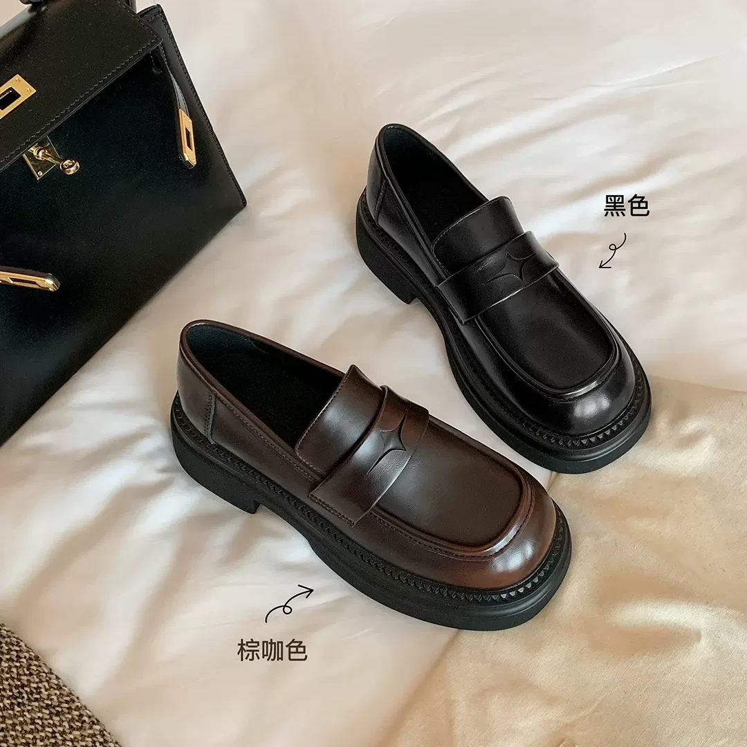苏茵茵学院风乐福鞋女秋季爆款百搭小皮鞋厚底增高粗跟E3402095