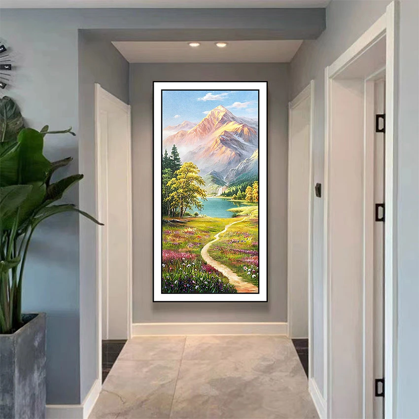 现代简约油画风大气风景入户玄关过道装饰画皮革微雕肌理挂画