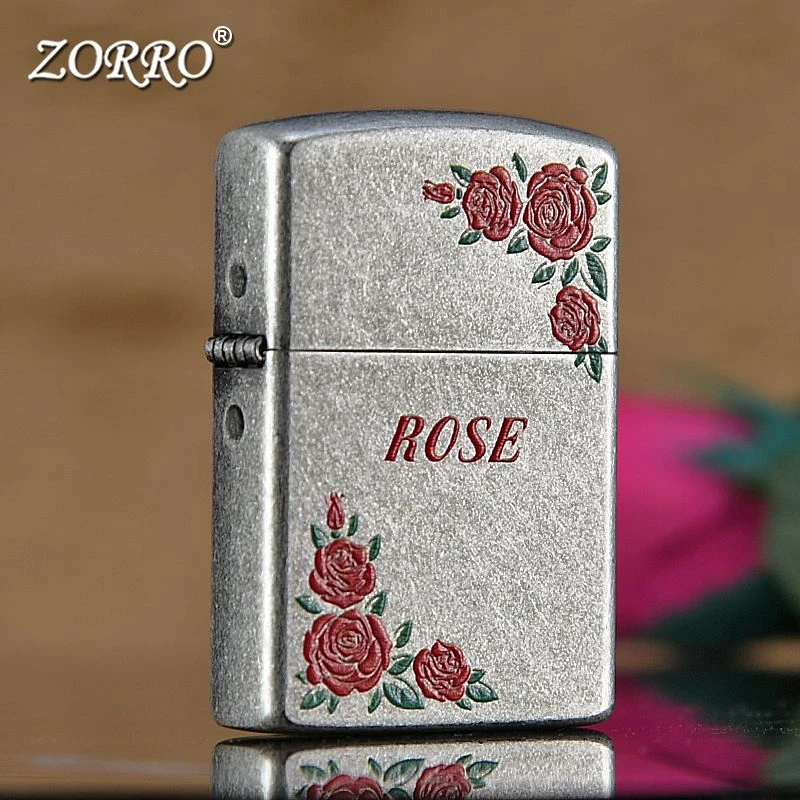 ZORROZORRO佐罗古银彩绘玫瑰打火机