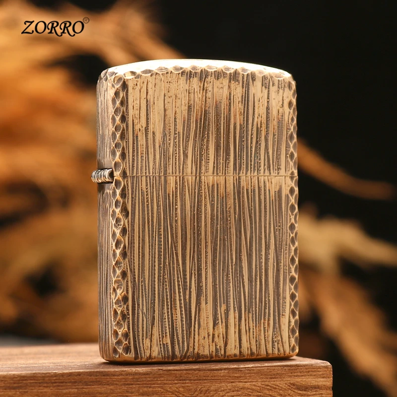 佐罗二代手工打火机煤油双面原铜手雕树皮纹仿古创意个性潮