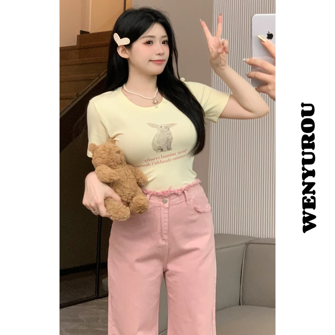 【现货】baby rouu【小兔乖乖衫】显瘦夏季夏季修身纯欲微胖收腰套装