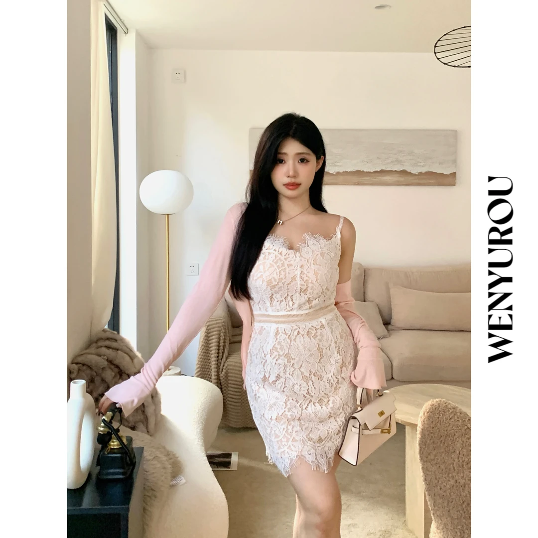 【现货】温与柔【白日漫游】法式纯欲蕾丝连衣裙显瘦设计感满满