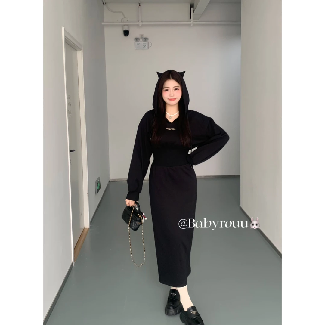 baby rouuMXH830007/MXH830007-1【爱神日记】休闲收腰连帽卫衣裙