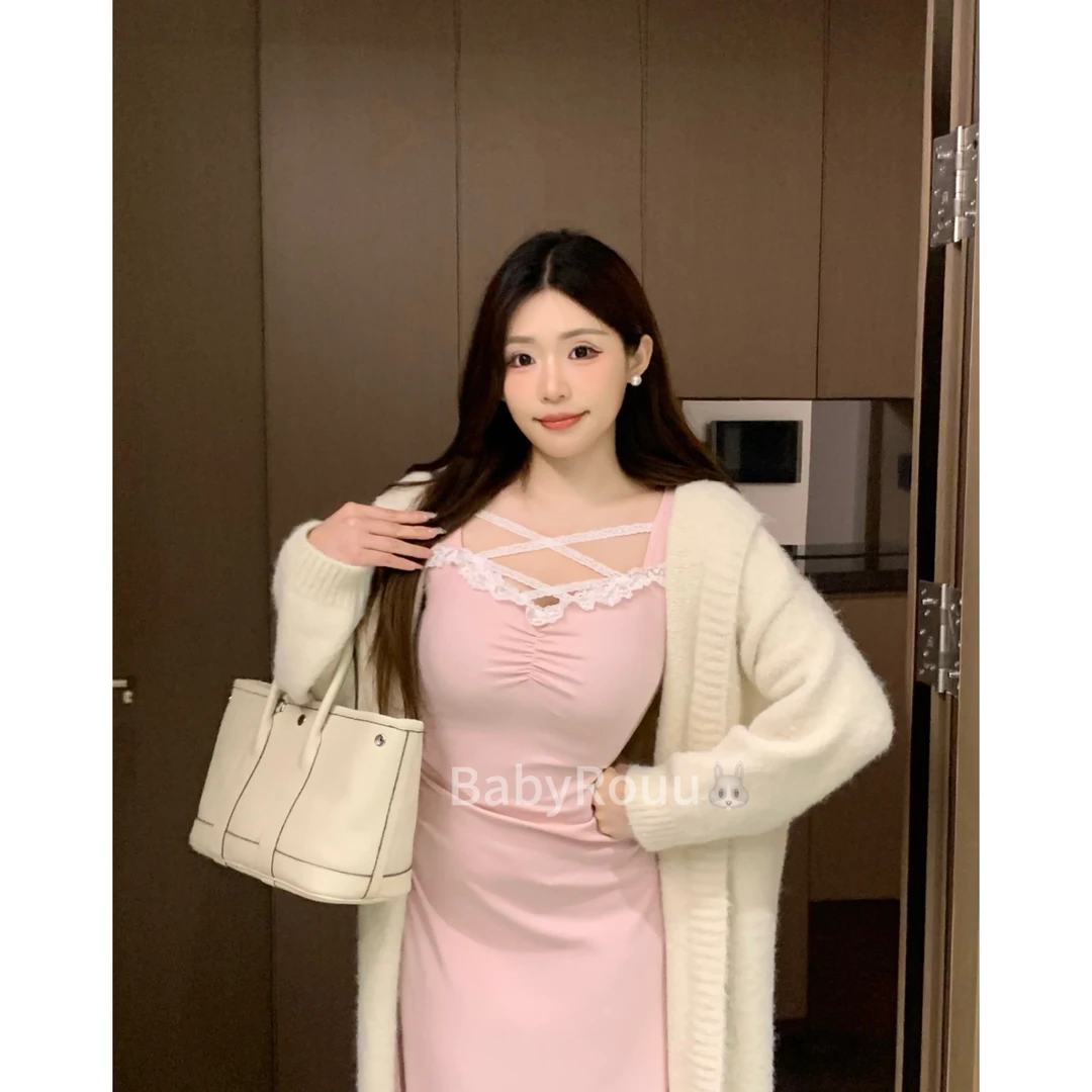 baby rouu【现货】【甜欲蜜桃】温与柔纯欲性感蕾丝甜妹花边连衣裙