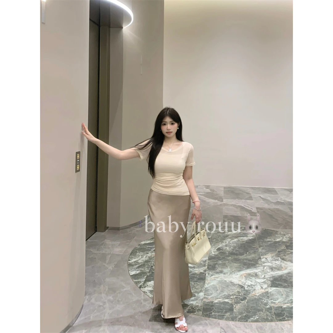 baby rouuXD怡990285【缎光浮萍-上衣】气质风夏季质感缎面半身裙