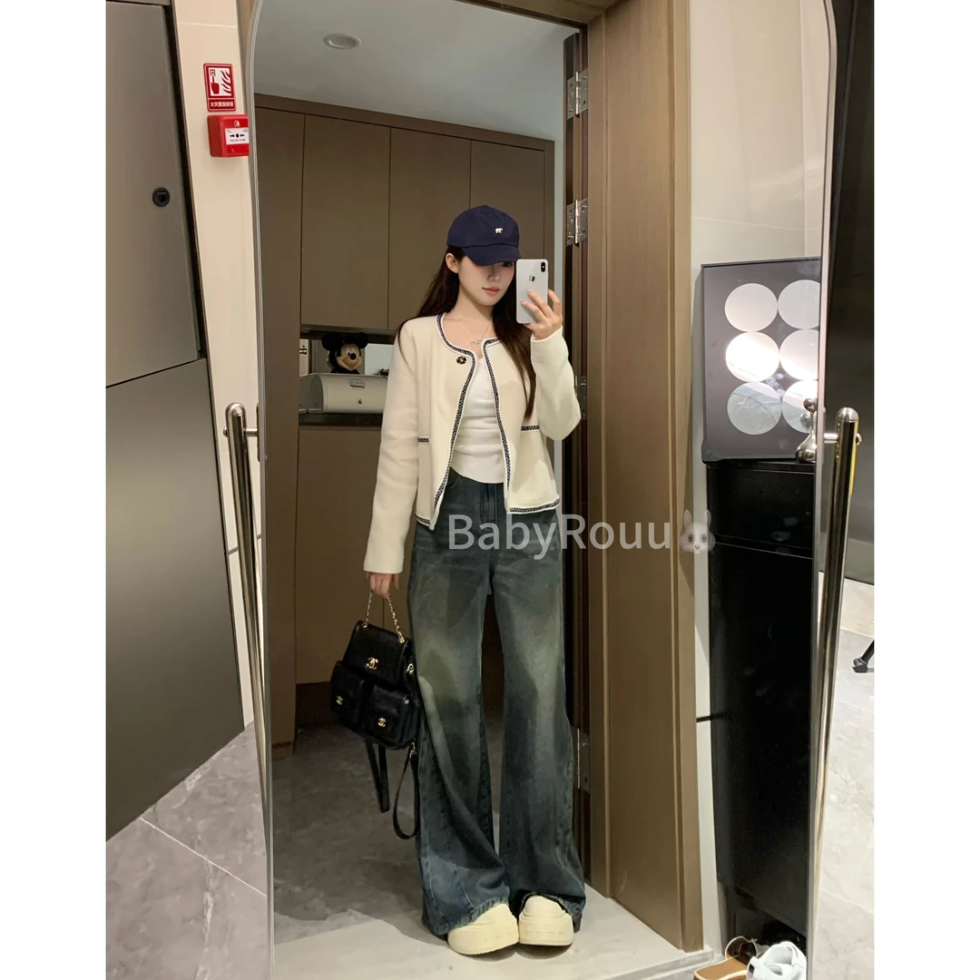 baby rouu【现货】【脏脏裤】温与柔复古时尚百搭美式水洗辣妹牛仔裤