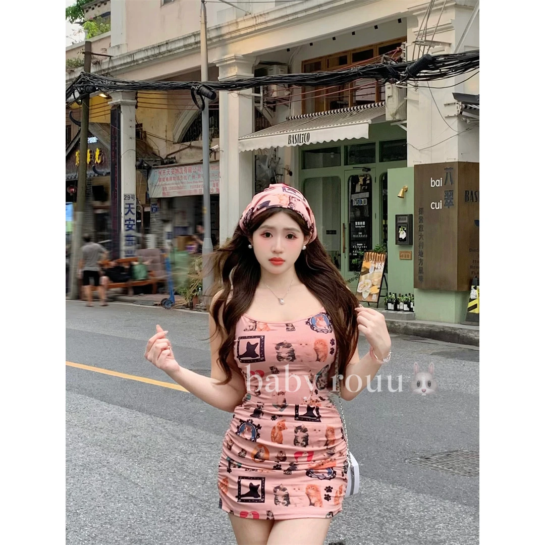 baby rouu【乐宠派对】辣妹连衣裙碎花显瘦气质夏季复古法式小众