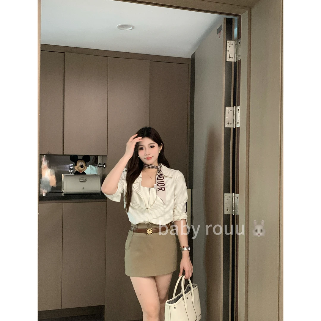 baby rouu【现货】【浪漫西雅图】温与柔气质长袖衬衫高腰秋季半裙