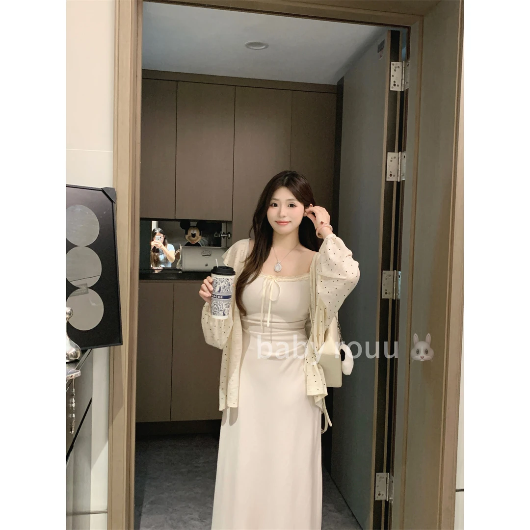 baby rouu【现货】【慵懒密码】温与柔波点长袖帽衫温柔气质连衣裙