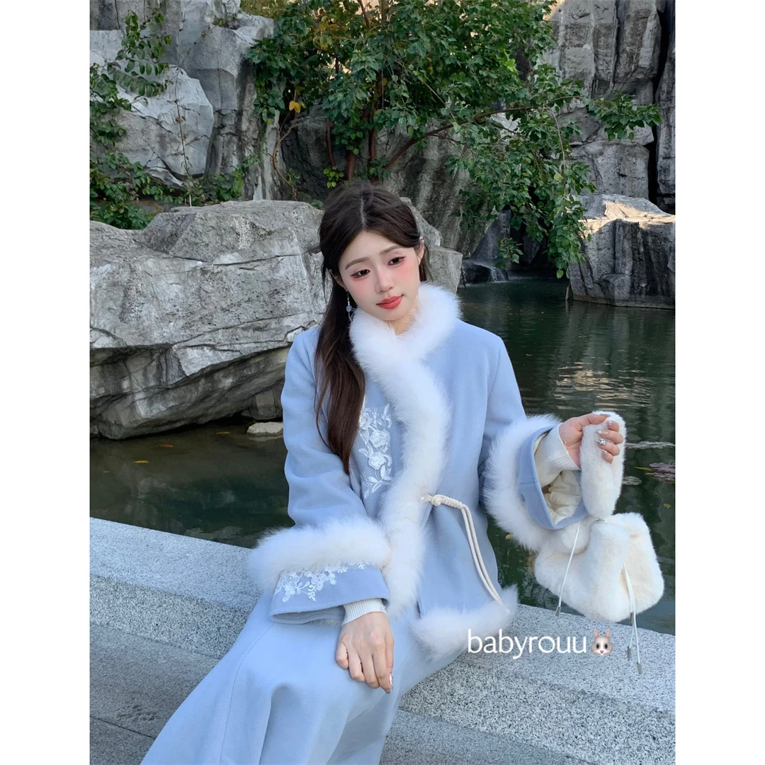 XM口188219/XQ麦600624/XQ麦600623【远山雪】刺绣加厚国风秋冬套装