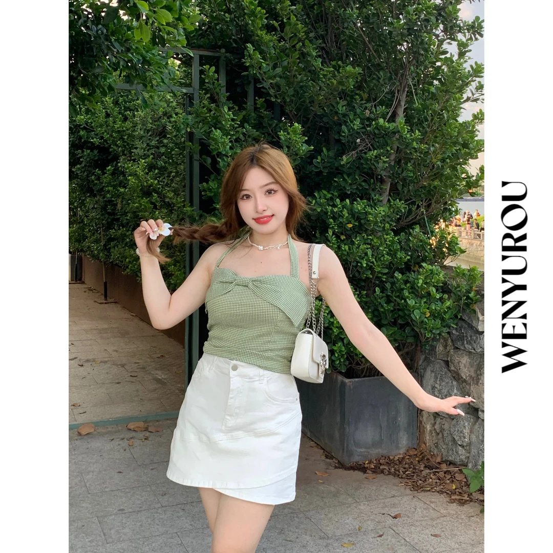 【现货】baby rouu【青柠女孩-裙子】森系氧纹夏季显瘦收腰吊带长裙
