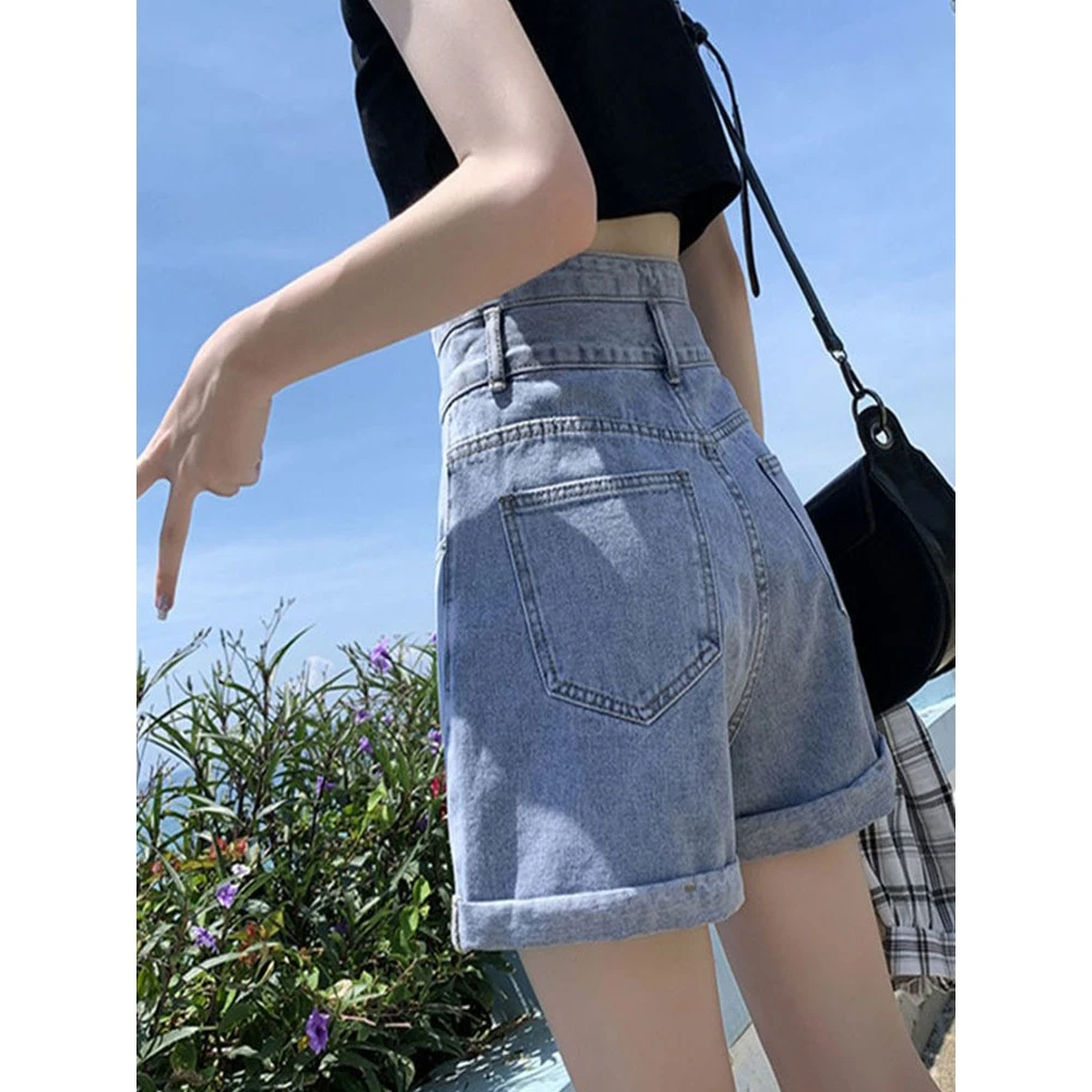 超高腰牛仔短裤女夏季外穿新款韩版宽松显瘦阔腿a字卷边热裤子