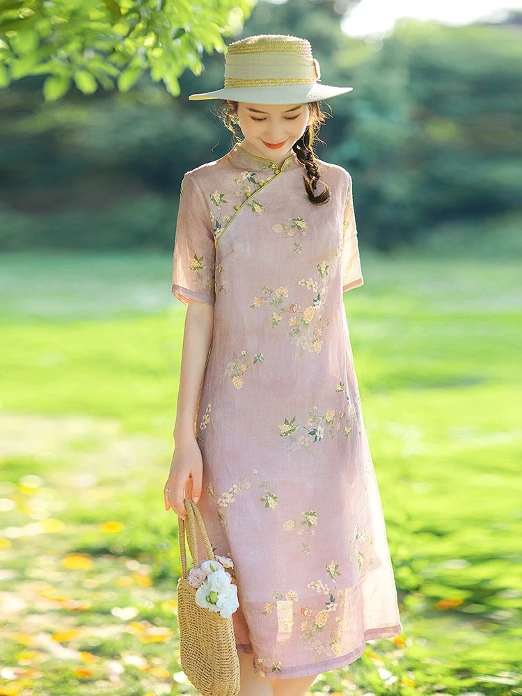 【山南忆】夏季2025新款印花国风连衣裙气质显瘦中长款新中式