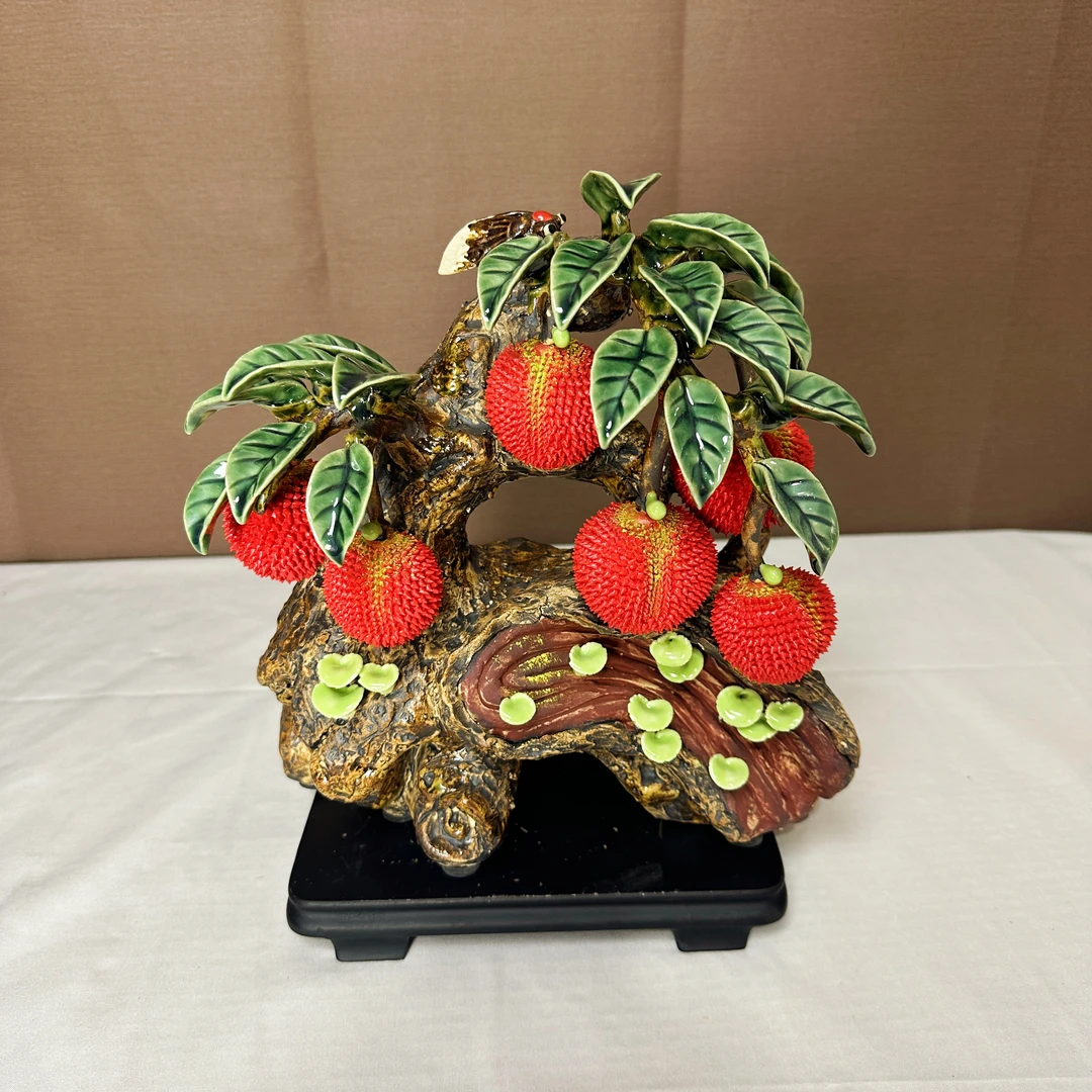 六果蝉鸣树头荔枝-石湾陶艺摆件创意石湾荔枝摆件装饰品摆件新房