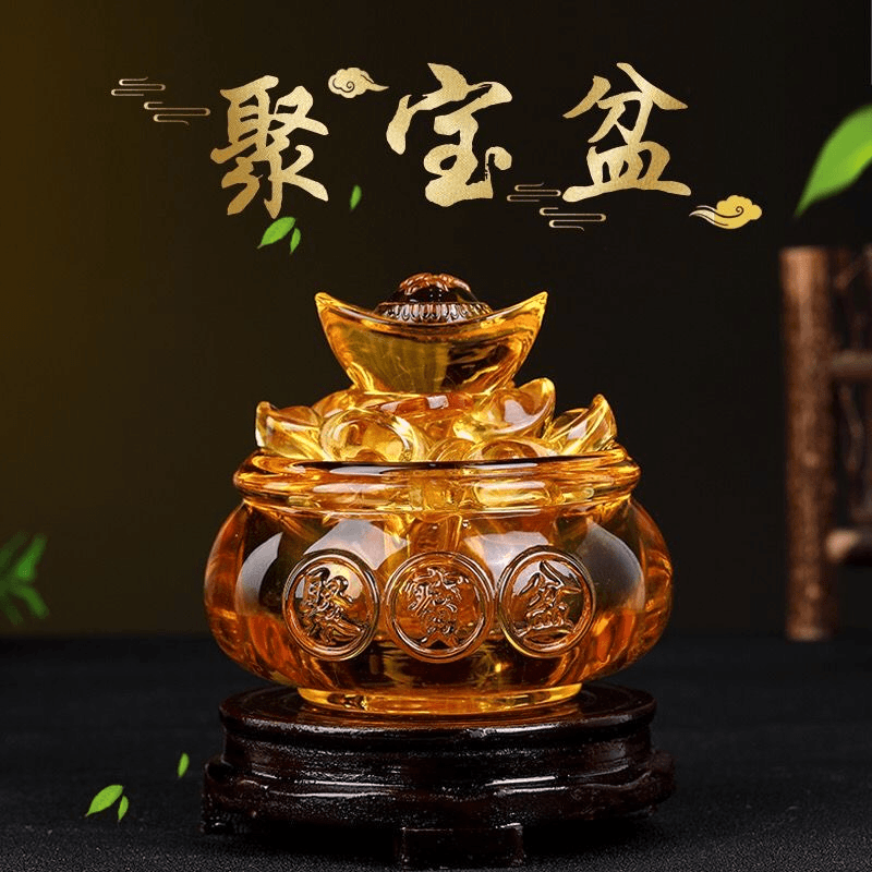 黄水晶聚宝盆元宝琉璃风水开业礼品八方运财摆件招财聚财礼物摆件