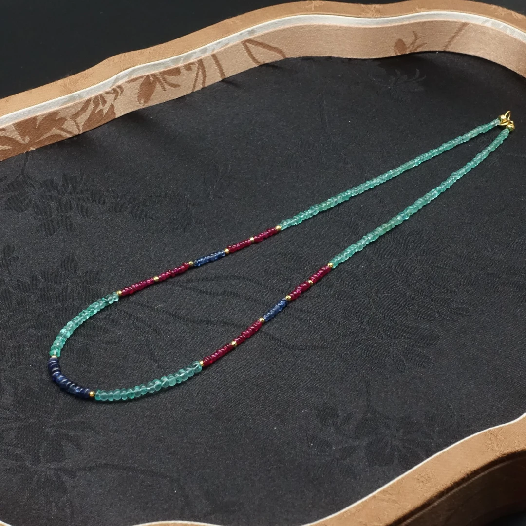 JUSTARRY【青云】18k天然祖母绿红宝石蓝宝石项链（定位扣非18k金）