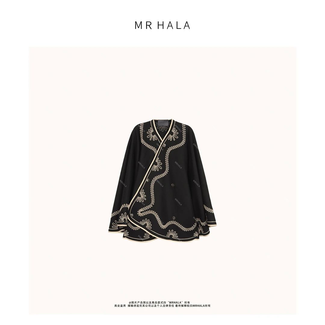 MRHALA 纽芽细羊毛花卉斗篷外套女 LW40412