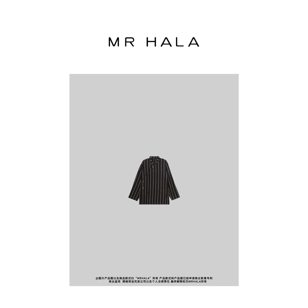 MRHALA 新中式廓形质感斜襟初剪澳毛条纹外套女 LW42024