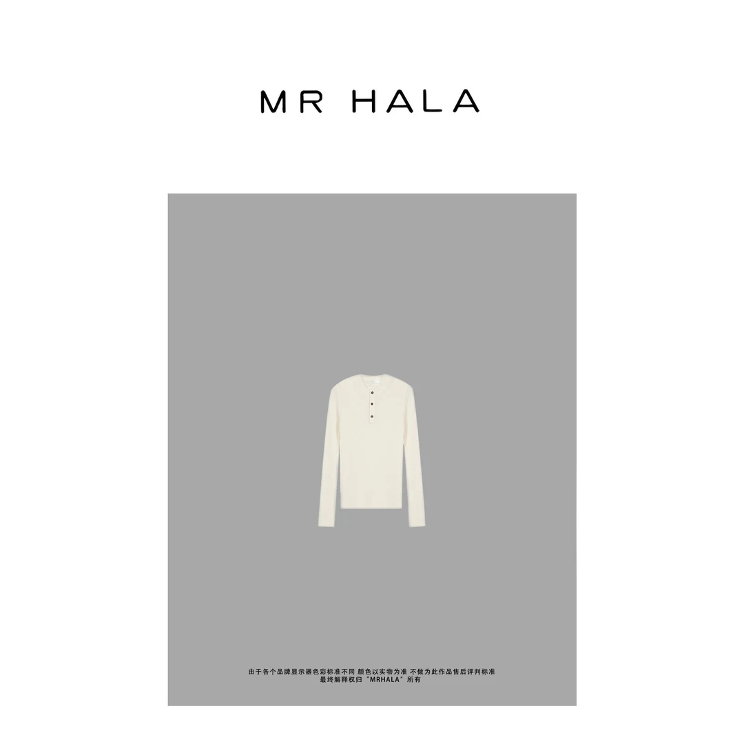 MRHALA 珒然细羊毛针织半扣长袖衣女 LM310013