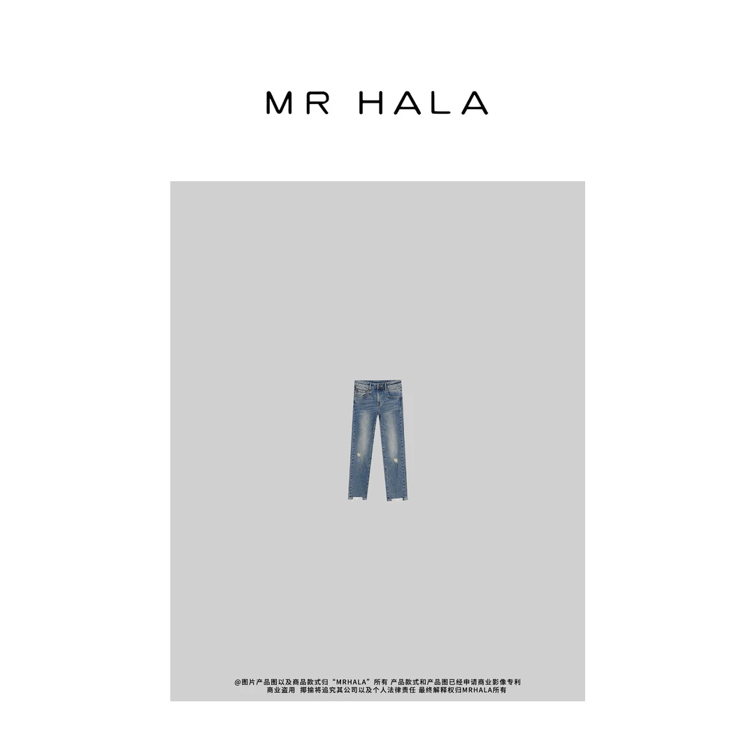MRHALA 和合蝉翼纹弹丽素翘臀丹宁裤女 LK51626