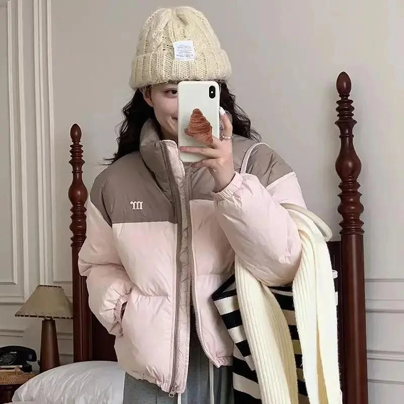 女装外套冬季韩版拼色羽服女2023新款加厚面包服小个子短款冬季外