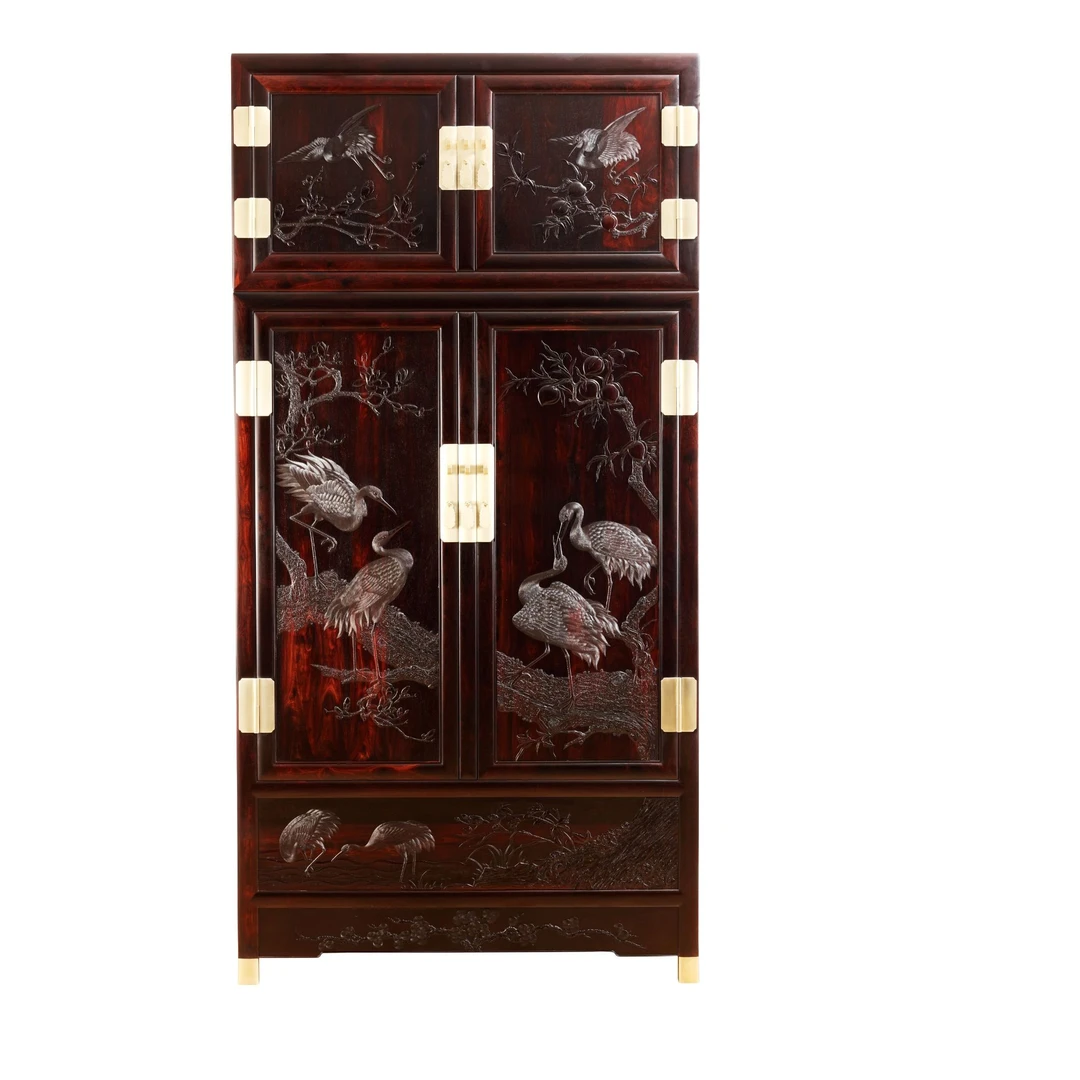 紫檀四级花鸟纹（松鹤延年）顶箱柜2件/套