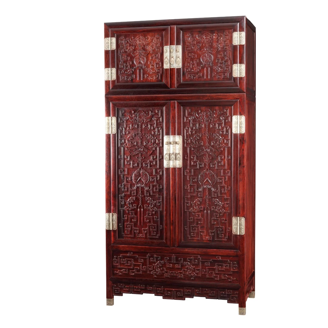 紫檀雕福庆有余顶箱柜 2件/套