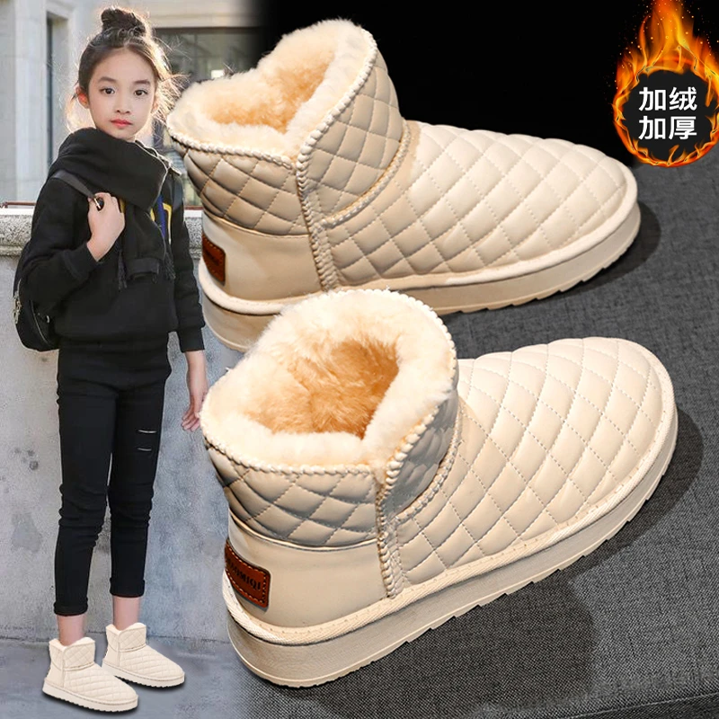乔丹女童雪地靴冬季2023新款儿童加绒保暖大棉鞋女孩防水皮毛一体