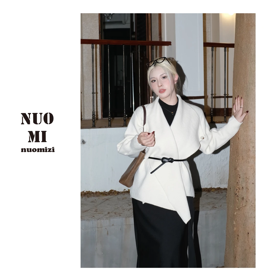 ZOZ糯米子[克拉恋人]韩系高级感气质翻领宽外套收腰修身毛织外套